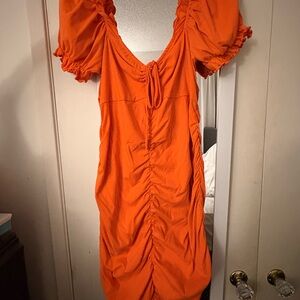 SHEIN Bright Orange Ruched Midi Dress